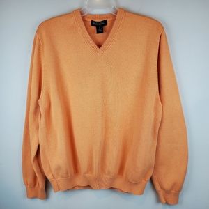 Brooks Brothers 100% Pima Cotton Knit Vneck Sweater Size XL Mens Orange Cream